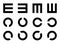 Snellen E and the Landolt C symbols Eye Test Chart medical illustration. Line vector sketch style outline isolated