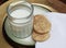 Snickerdoodle cookies on golden plate with glass of milk