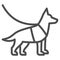 Sniffer police dog, shepherd on leash line icon, security check concept, service dog vector sign on white background