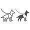 Sniffer police dog, shepherd on leash line and solid icon, security check concept, service dog vector sign on white