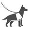 Sniffer police dog, shepherd on leash solid icon, security check concept, service dog vector sign on white background