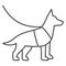 Sniffer police dog, shepherd on leash thin line icon, security check concept, service dog vector sign on white