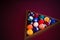 A snooker balls and table in a high angle view