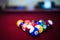 A snooker balls and table in a high angle view