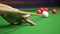 Snooker. close-up . male hands with cue playing billiards