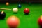 Snooker game shot - player aiming the cue ball