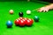 Snooker - hand aiming the cue ball