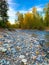 Snoqualmie River bank rock on colorful fall day