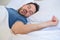 Snore problem concept.Man in bed snoring and sleeping