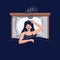 Snoring vector illustration. Woman lying in the bed, snores loudly with open mouth while deep sleep. Female person