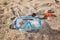 Snorkel mask with tube on sandy beach