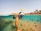 Snorkel swim in shallow water with coral fish, Red Sea, Egypt
