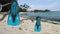 Snorkel vacation travel holidays concept with snorkeling fins on beach