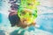 Snorkel water sport activity young Asian woman swimming underwater with snorkeling mask on Caribbean travel vacation