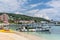 Snorkeling boat moored on the Ocho Rios Bay Beach in Ocho Rios, Jamaica