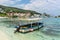 Snorkeling boat moored on the Ocho Rios Bay Beach in Ocho Rios, Jamaica