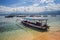 Snorkeling boat parked oh the beach of Gili Island in Indonesia.