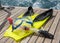 Snorkeling equipment on the deck of a motor boat