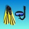 Snorkeling equipment. Diving mask, snorkel and flippers vector.