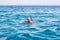 Snorkeling female portrait in Red sea water activity summer time vacation season concept picture horizon background view