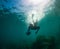Snorkelling in Chiba, Japan. A man is swimming underwater with a camera