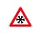 Snow ahead warning sign. Vector illustration of triangle road sign for cold