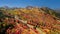 Snow basin landscape in Utah. Brilliant fall foliage around Mt Ogden peaks