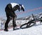 Snow biker in winter mountains, accident