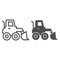 Snow blower line and solid icon. Ice scraper and loader vehicle, plow truck symbol, outline style pictogram on white