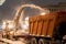 Snow blowing machine and truck working during heavy snowfall in the city