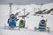 Snow canon at ski resort with mountains on background