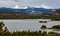 Snow-capped mountains in the background of a mountain lake in Utah, nature US