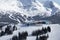 Snow capped mountains, Blackcomb and Whistler ski resort in British Columbia, Canada.