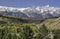 Snow capped mountains in the landscape of Yellowstone National Park.