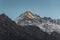 Snow capped peak of Monte San Parteo mountain in Corsica