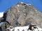 Snow-capped stone alpine peak Moor 2342 m in the Alpstein mountain range and in Appenzell Alps massif