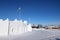 Snow castle and houseboats in Yellowknife, Northwest Territories, Canada