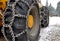 Snow chains on the big skidder wheels