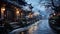 Snow On Chinese Ancient Village Streets Haze Atmosphere Road Covered With Snow