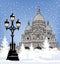 Snow city wallpaper. Winter landscape background. Paris.