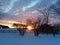 snow at country side in sunset afternoon