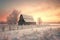 snow-covered barn in a peaceful winter landscape