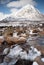 Snow covered Bauchaille Etive Mor and River Coupal