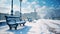 Snow covered bench in tranquil winter landscape generated by AI