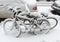 Snow covered bicycles after snowstorm, New York City