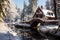 Snow-covered bridge over a quiet river - stock photography concepts