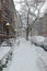 Snow covered cars on street after winter snowstorm