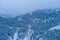 The snow covered Cascade Mountains at twilight in Washington State