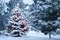 Snow Covered Christmas Tree stands out brightly in