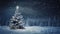 Snow covered christmas tree in winter forest with copy space at night